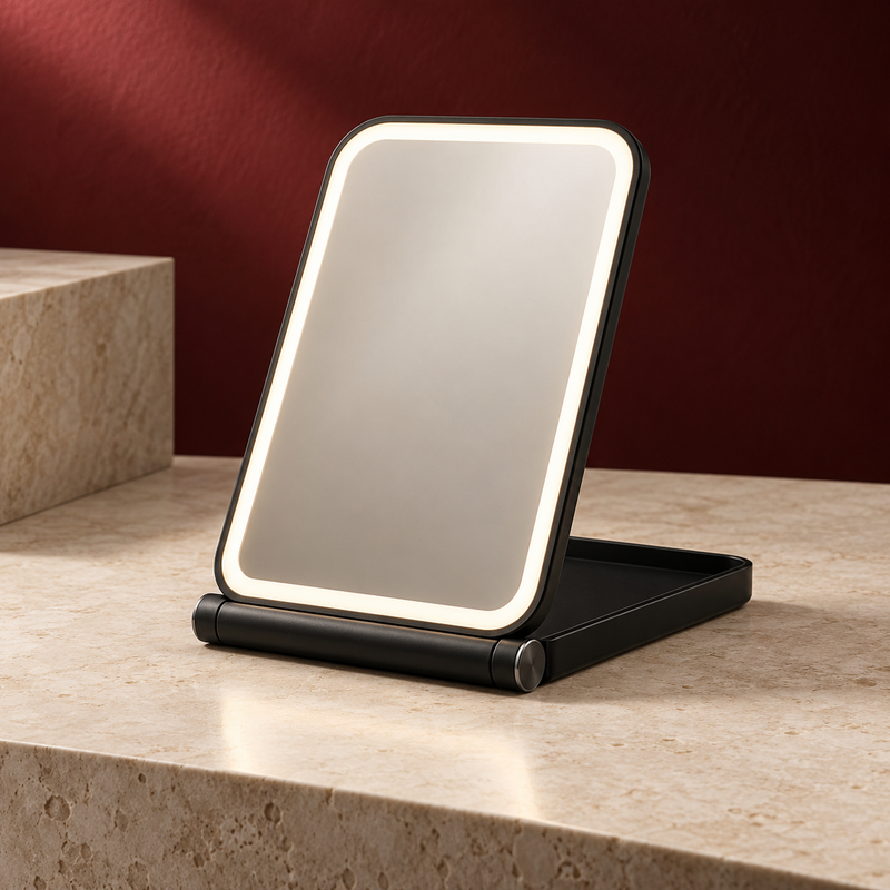 Espejo de maquillaje LED plegable y recargable